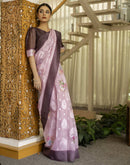 Baby Pink Chanderi Floral Printed Saree
