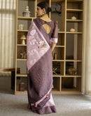 Baby Pink Chanderi Floral Printed Saree