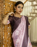 Baby Pink Chanderi Floral Printed Saree