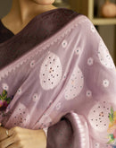 Baby Pink Chanderi Floral Printed Saree