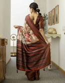 Beige Chanderi Floral Printed Saree