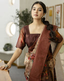 Beige Chanderi Floral Printed Saree