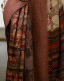 Beige Chanderi Floral Printed Saree