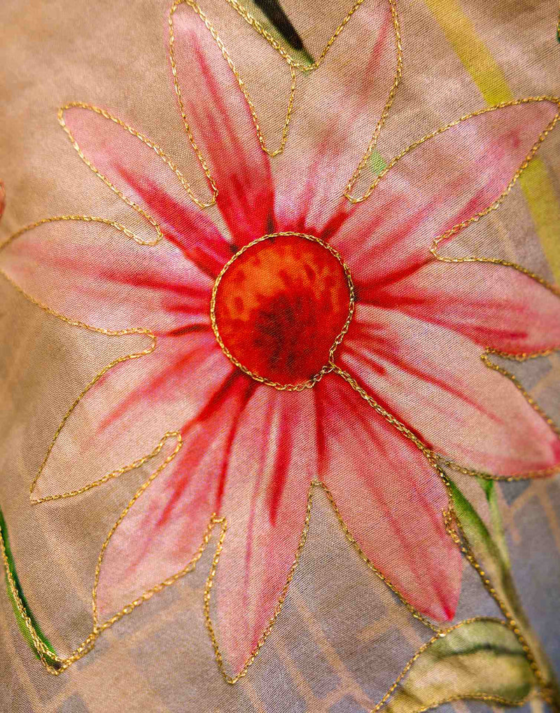 Beige Silk Floral Printed Saree