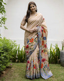 Beige Silk Floral Printed Saree