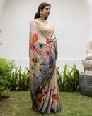 Beige Silk Floral Printed Saree