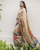 Beige Silk Floral Printed Saree