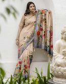 Beige Silk Floral Printed Saree