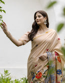 Beige Silk Floral Printed Saree