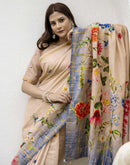Beige Silk Floral Printed Saree