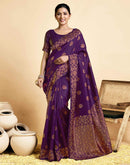 Wine Silk Woven Saree