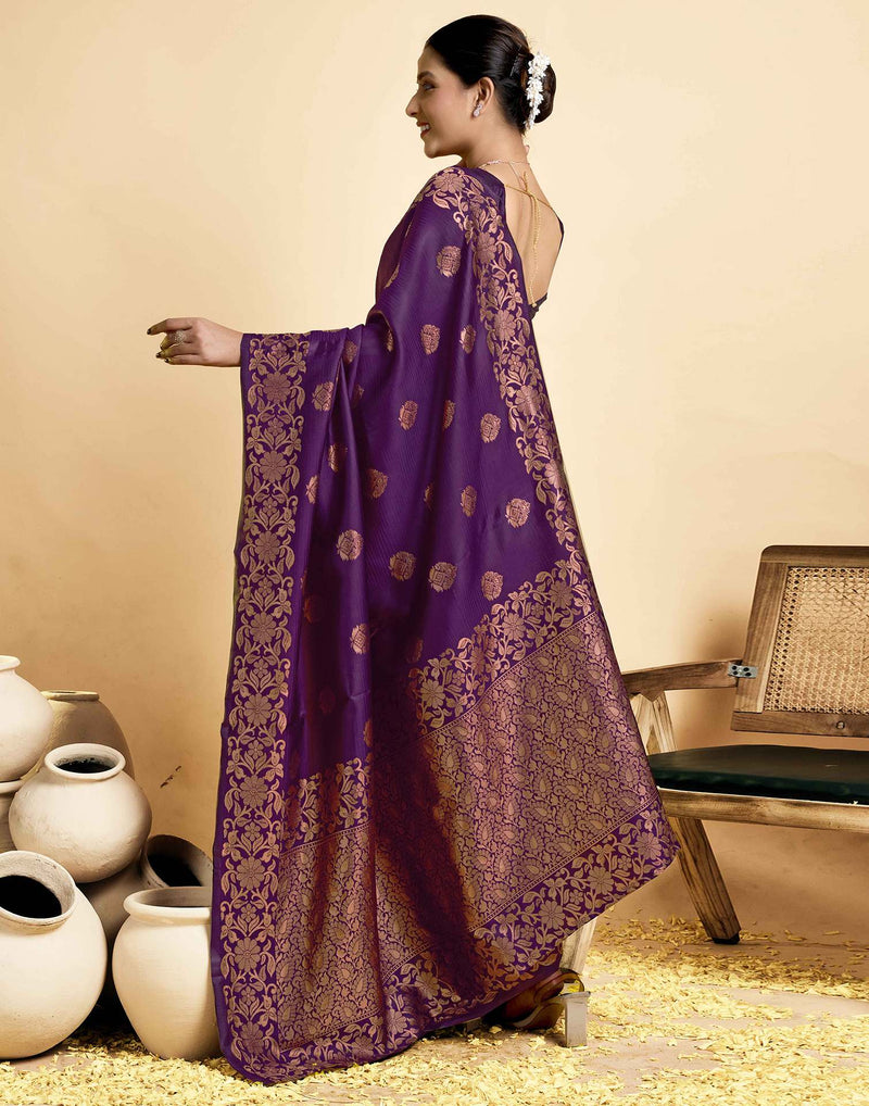 Wine Silk Woven Saree