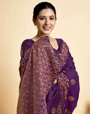 Wine Silk Woven Saree