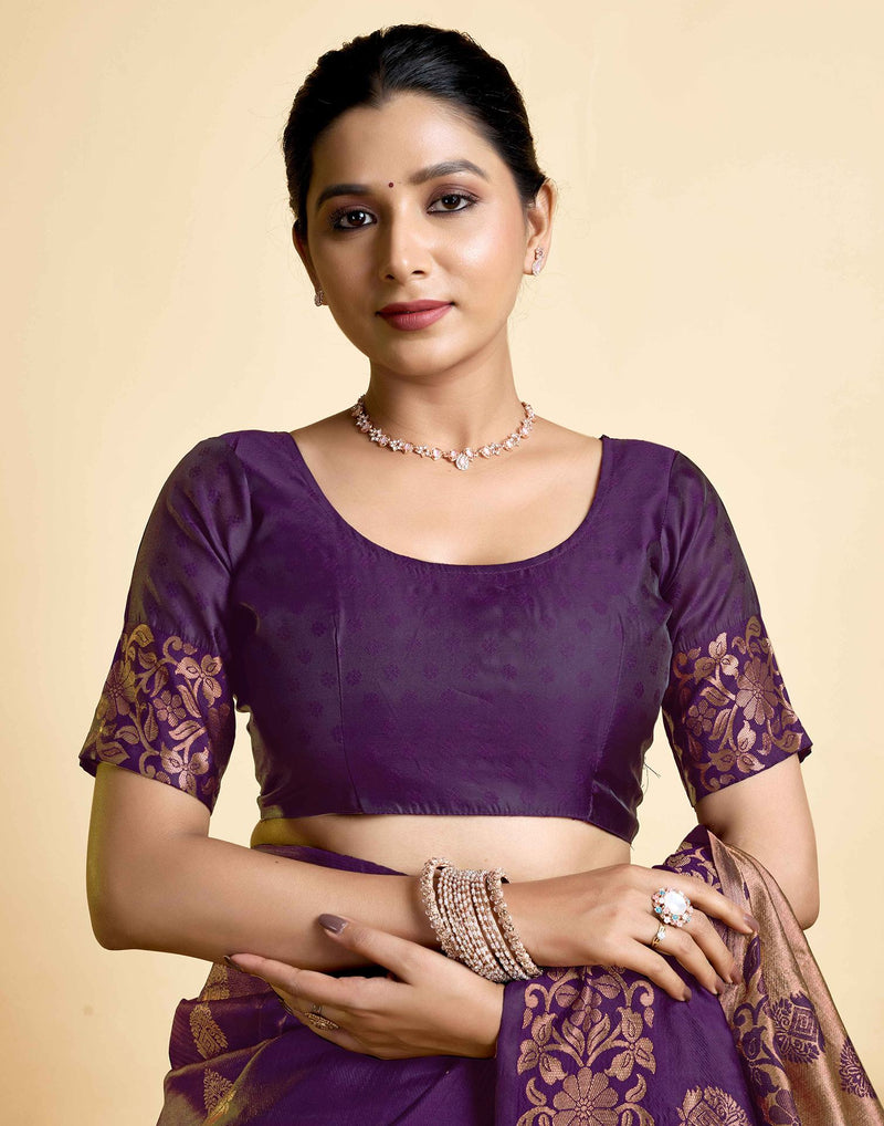 Wine Silk Woven Saree