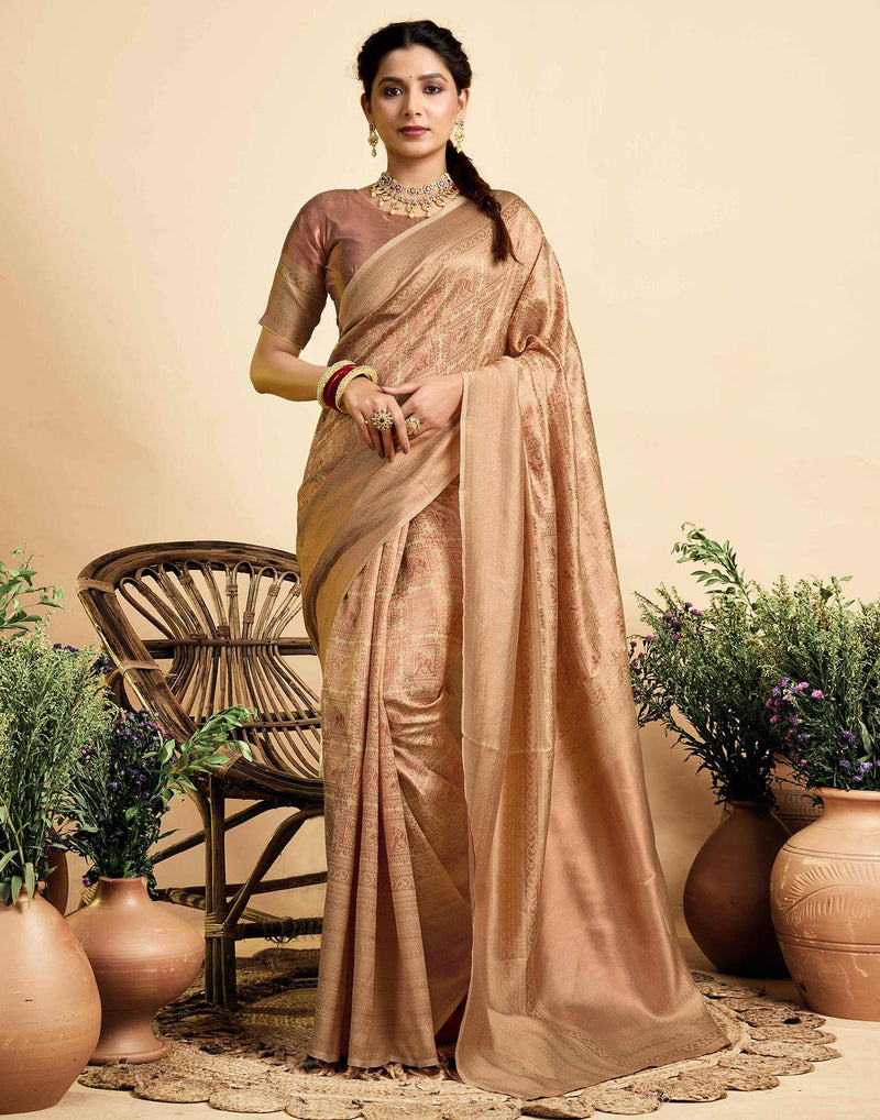 Beige Silk Woven Kanjivaram Saree
