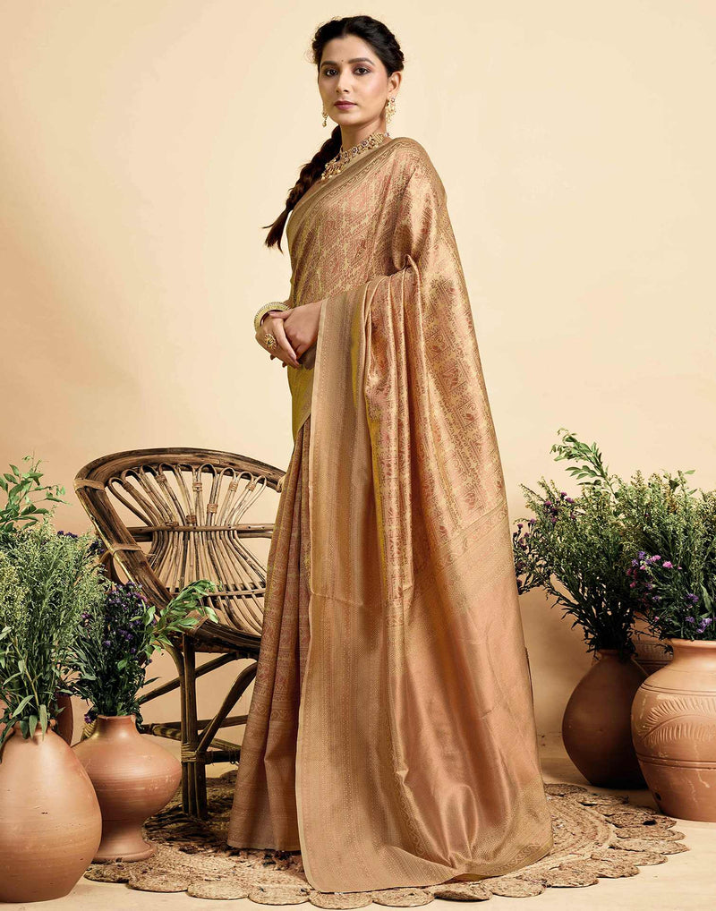 Beige Silk Woven Kanjivaram Saree