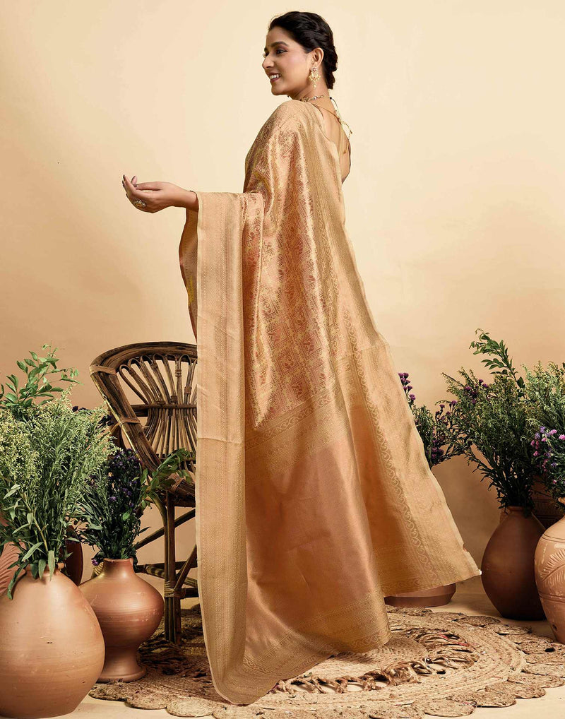 Beige Silk Woven Kanjivaram Saree