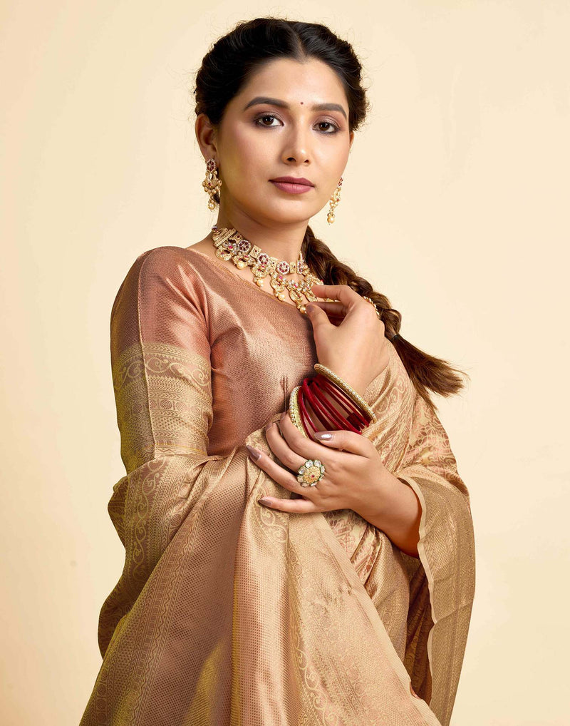 Beige Silk Woven Kanjivaram Saree