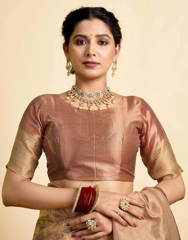 Beige Silk Woven Kanjivaram Saree