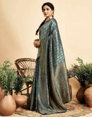 Peacock Blue Silk Woven Banarasi Saree