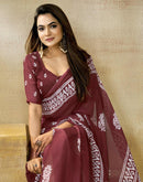 Maroon Georgette Printed Saree