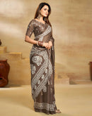 Brown Georgette Printed Saree