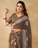 Brown Georgette Printed Saree