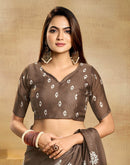 Brown Georgette Printed Saree