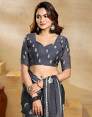 Grey Georgette Printed Saree