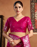 Rani Pink Silk Woven Banarasi Saree
