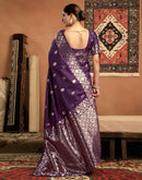 Dark Violet Silk Woven Banarasi Saree