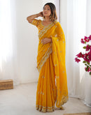 Yellow Silk Sequence Embroidery Saree