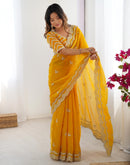 Yellow Silk Sequence Embroidery Saree