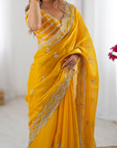 Yellow Silk Sequence Embroidery Saree