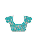 Turquoise Blue Organza Sequence Embroidery Saree