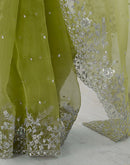 Green Organza Embroidery Lace Saree