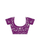 Wine Organza Embroidery Lace Saree