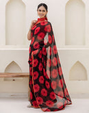 Black Chiffon Floral Printed Saree