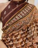 Brown Cotton Printed Saree
