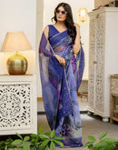 Purple Cotton Embroidery Printed Saree