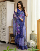 Purple Cotton Embroidery Printed Saree