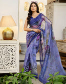 Purple Cotton Embroidery Printed Saree