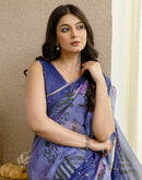 Purple Cotton Embroidery Printed Saree