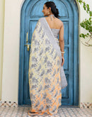 Grey Silk  Printed Saree