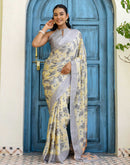 Grey Silk  Printed Saree