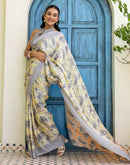 Grey Silk  Printed Saree