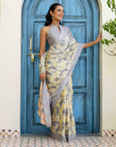 Grey Silk  Printed Saree