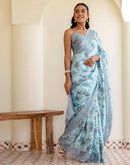 Grey Silk  Printed Saree
