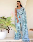Grey Silk  Printed Saree