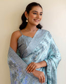Grey Silk  Printed Saree